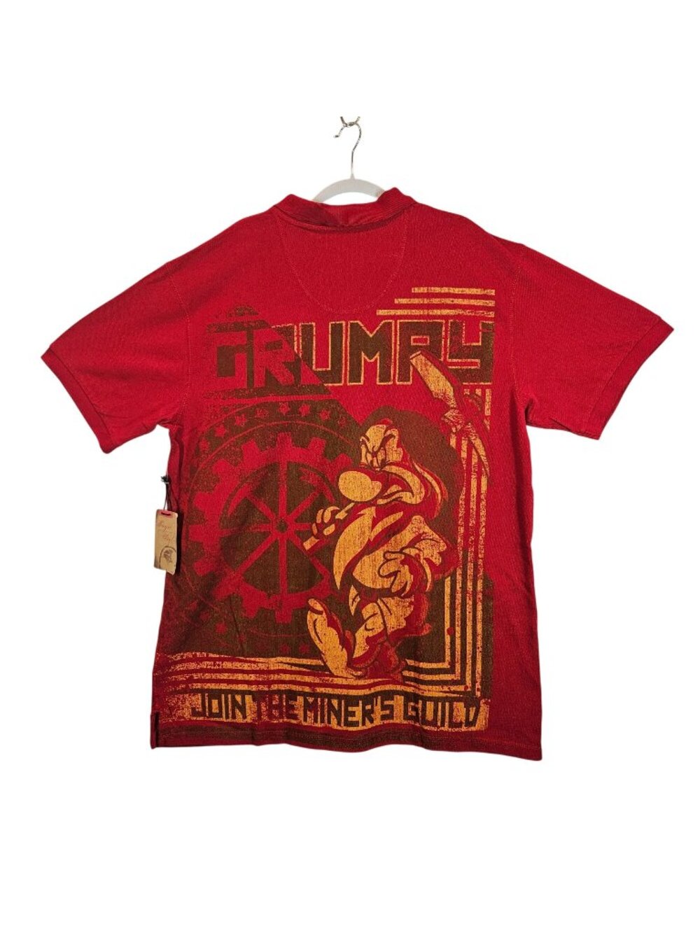 NWT Disney Mens XL Classic Fit Red Grumpys Miners Guild Polo Shirt Attitude Dad
